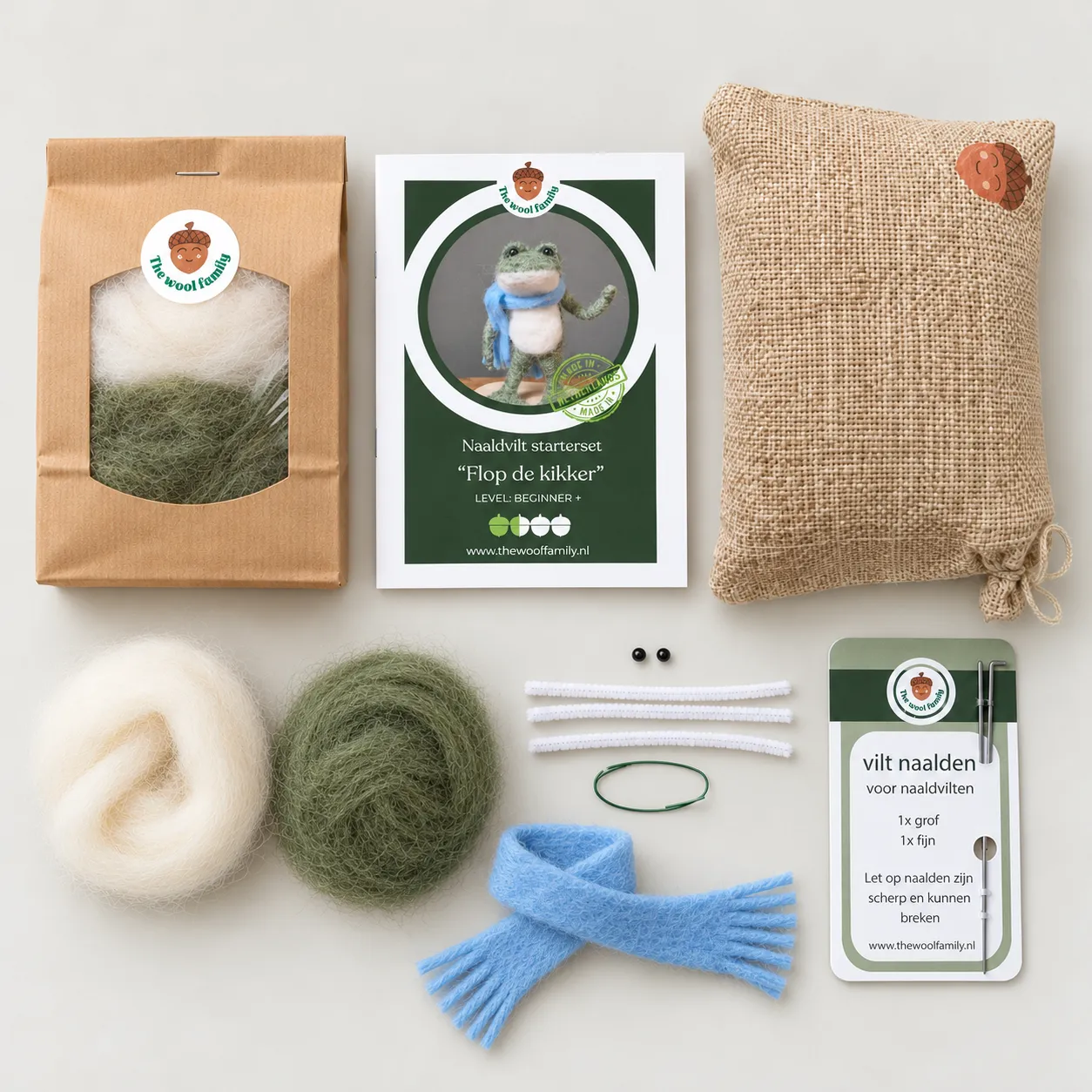 The Wool Family Flop de kikker starterspakket naaldvilt beginners