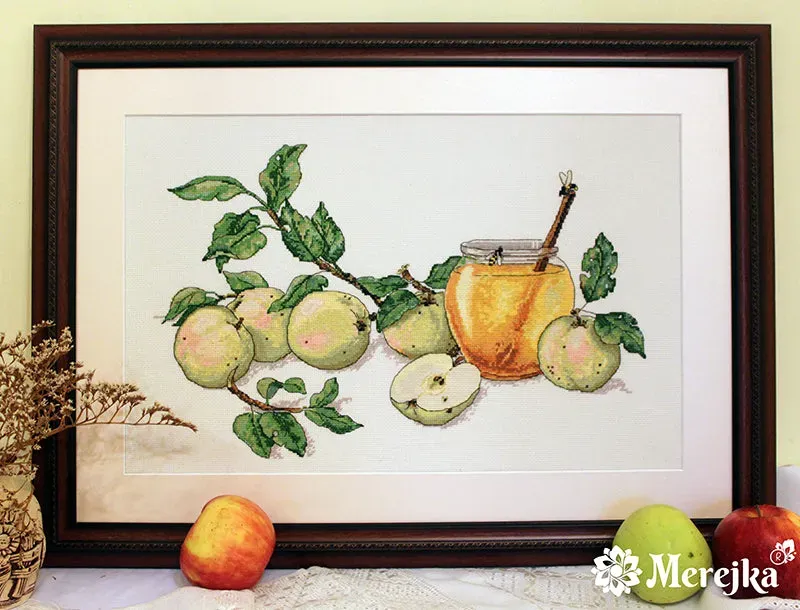 Merejka Honey Apples borduurpakket 42x28 ecru Aida 16