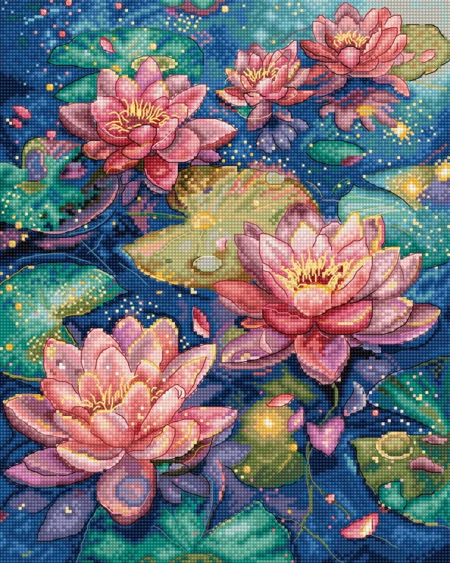 Leti Stitch L9910 Water Lily borduurpakket 23x29 cm Aida 16ct