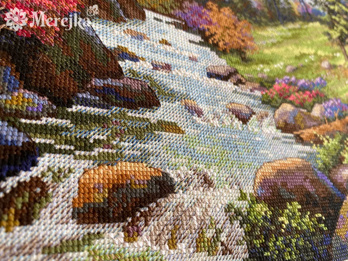 Merejka Mountain Railway borduurpakket 38,5x31 cm ecru
