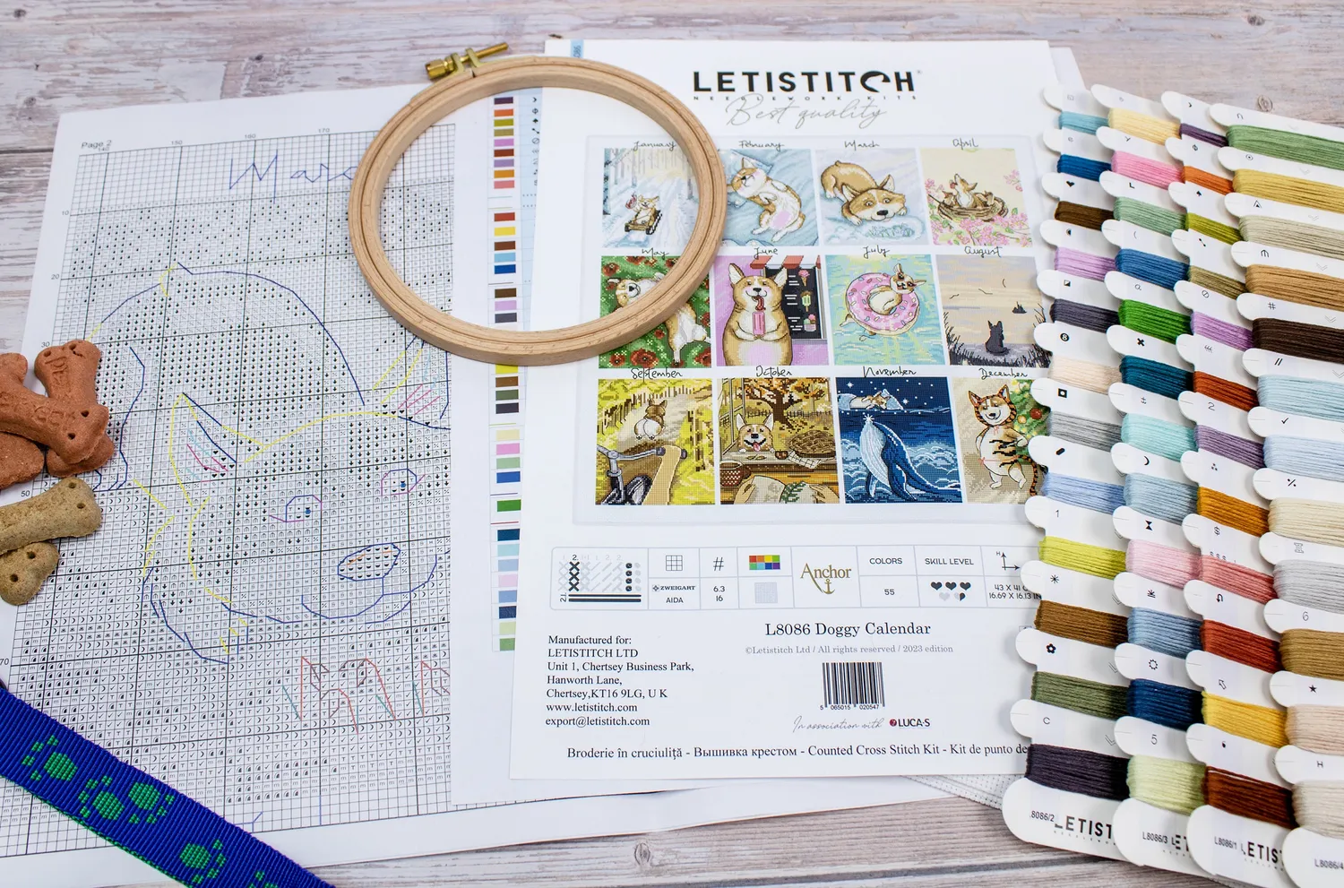 Leti Stitch L8086 Doggy Calendar borduurpakket 43x41 honden
