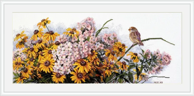 Merejka Black Eyed Susans borduurpakket Aida 16 wit