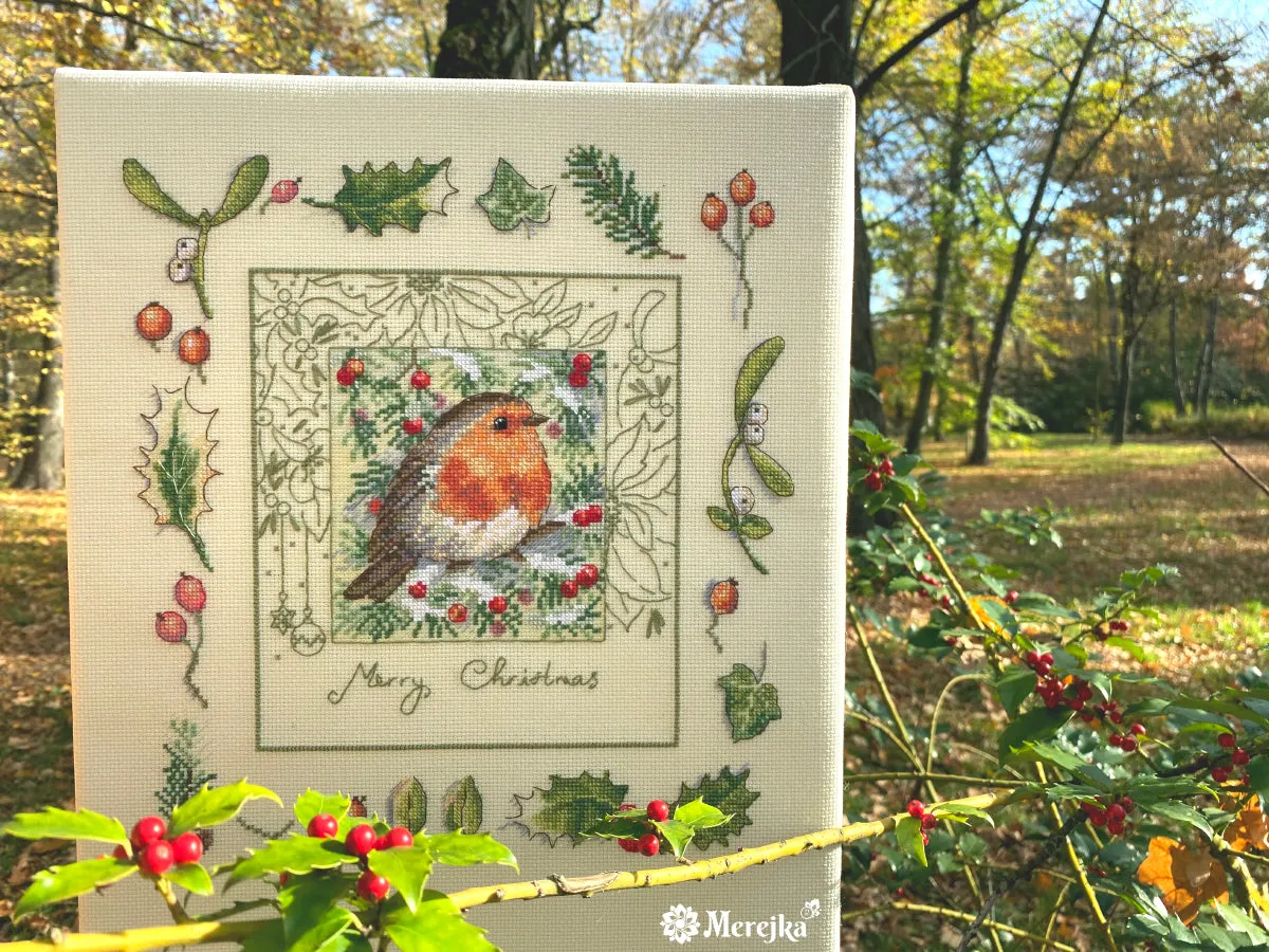 Merejka The Christmas Robin borduurpakket ecru 26x27,5 cm