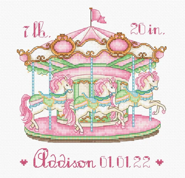 Leti Stitch L8046 Baby Carousel borduurpakket 16,5x15,5 cm