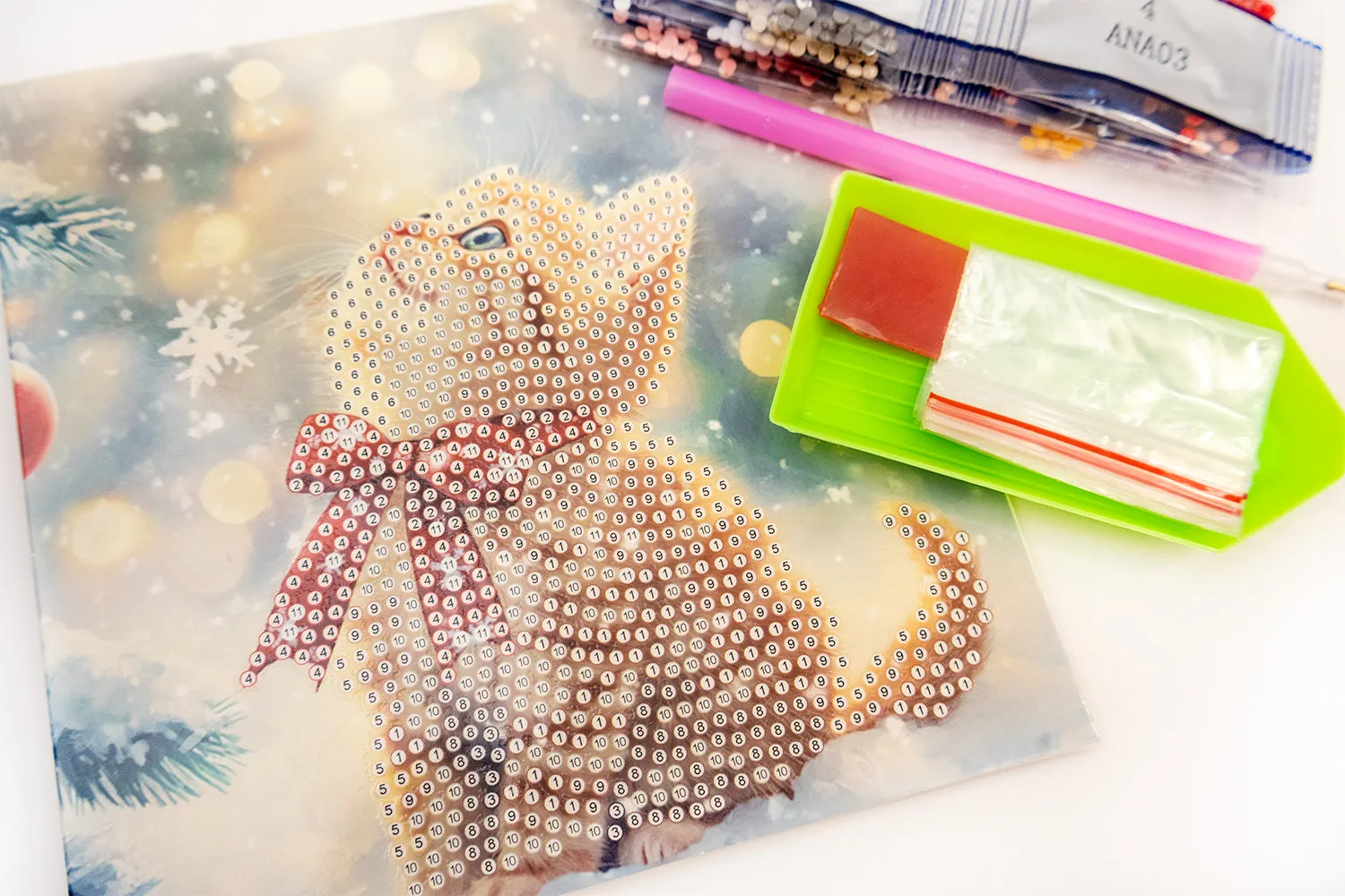 Leti Stitch Merry Meow diamond painting kaart 15x15 cm kat