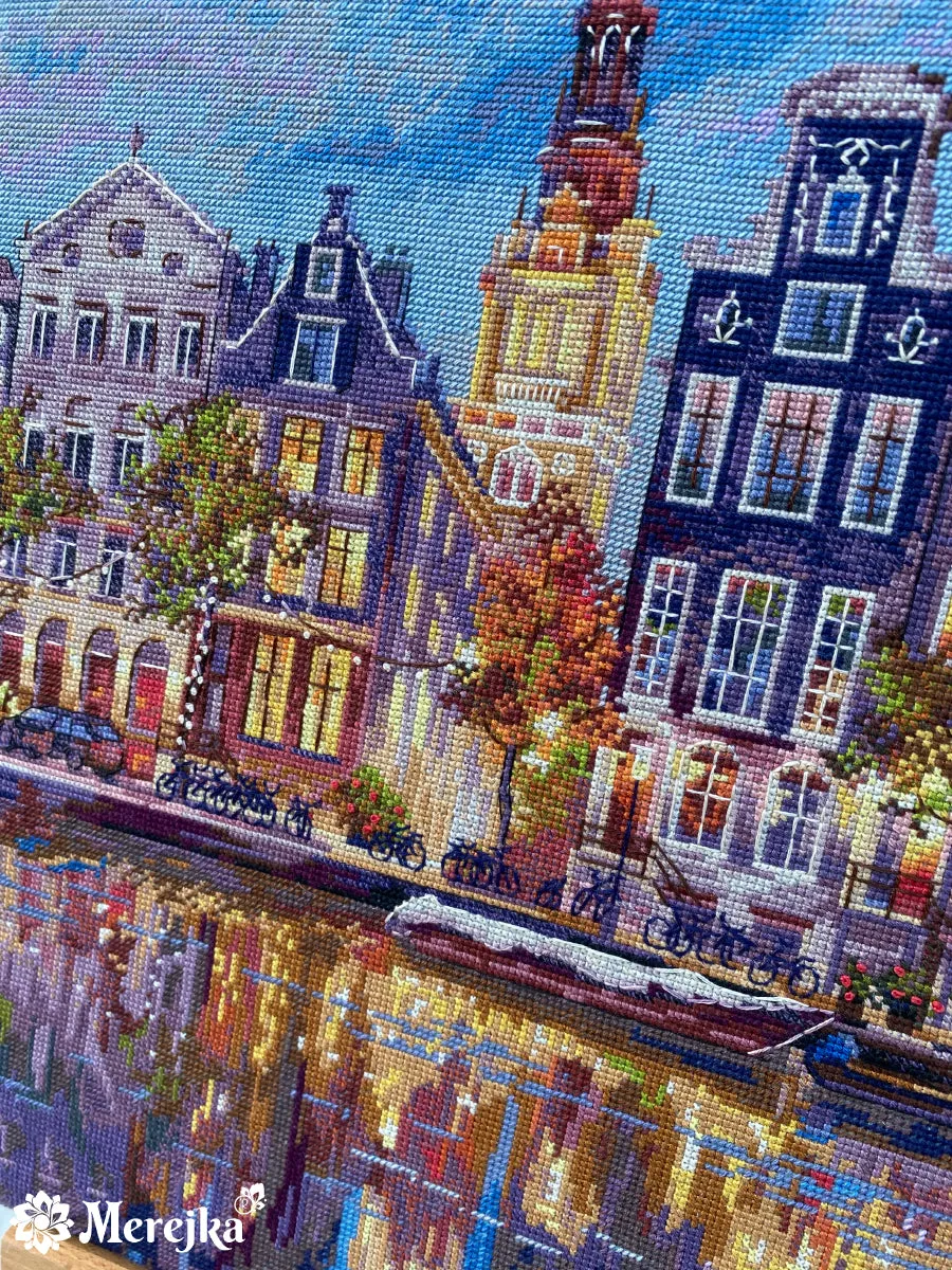 Merejka Amsterdam borduurpakket Aida 16 blauw-grijs 30x39,5