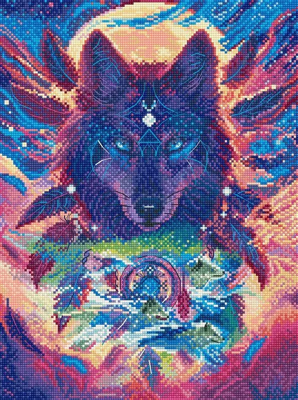 Leti Stitch L9976 Wolf Magic borduurpakket 21x29 cm blauw