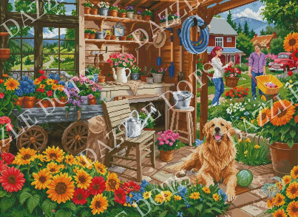 Leti Stitch Dazzle Dots LDS-7030 Garden Shed 100x73cm