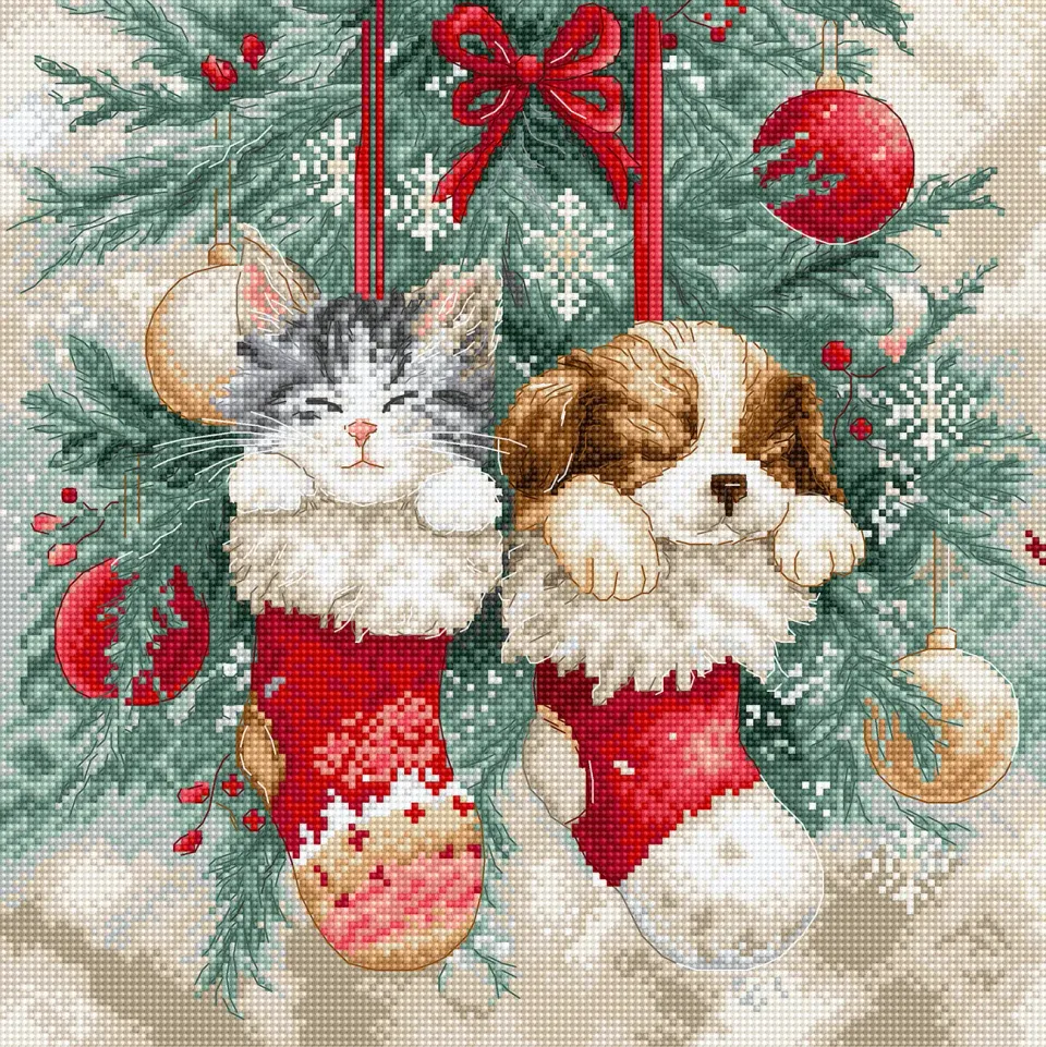 Leti Stitch L9966 Christmas Naps borduurpakket 24x24 cm Aida