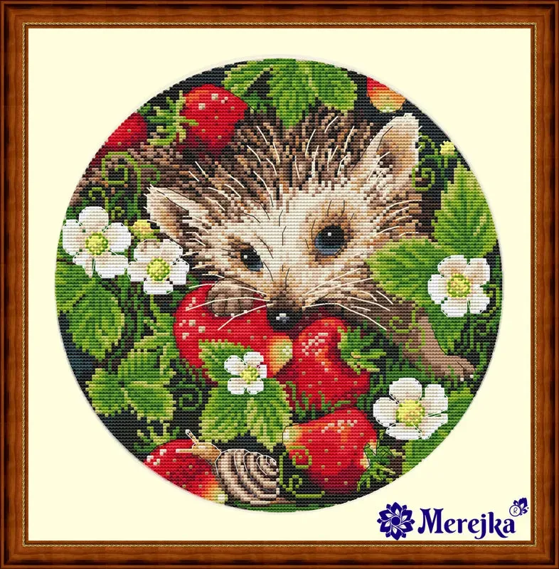Merejka Strawberry borduurpakket 22x22 ecru Aida 16