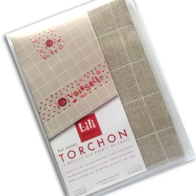 LiliPoints Tea-towel Dishes red borduurpakket theedoek