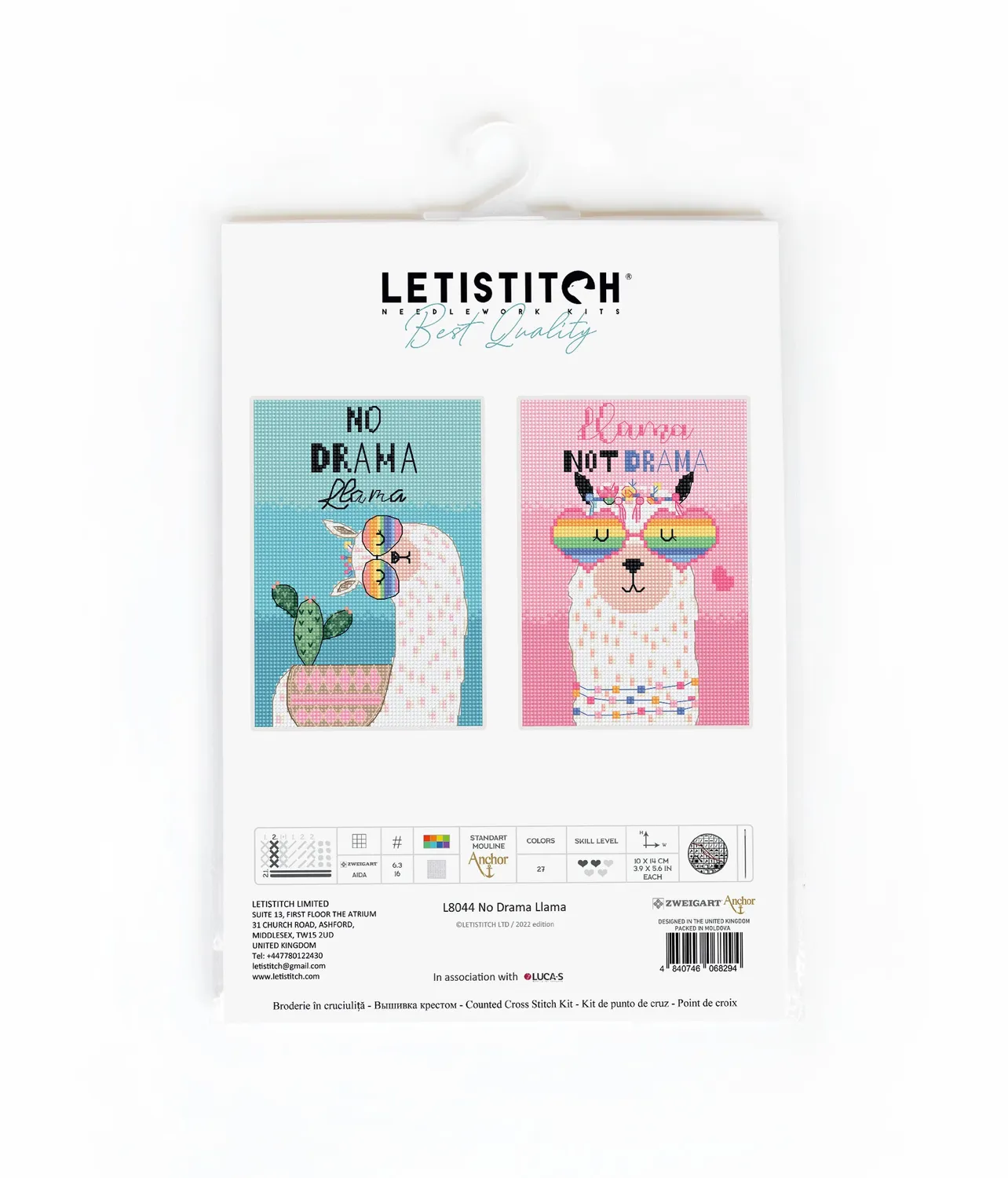 Leti Stitch L8044 No Drama Llama borduurpakket 2x 10x14