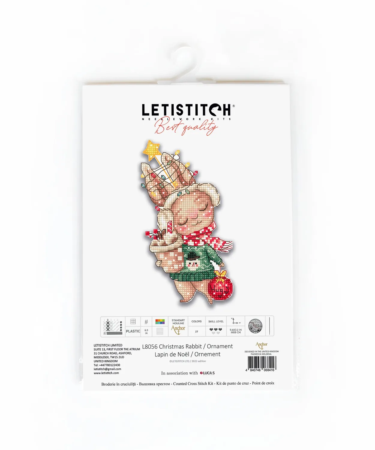 Leti Stitch L8056 Christmas Rabbit borduurpakket plastic 14x8 cm