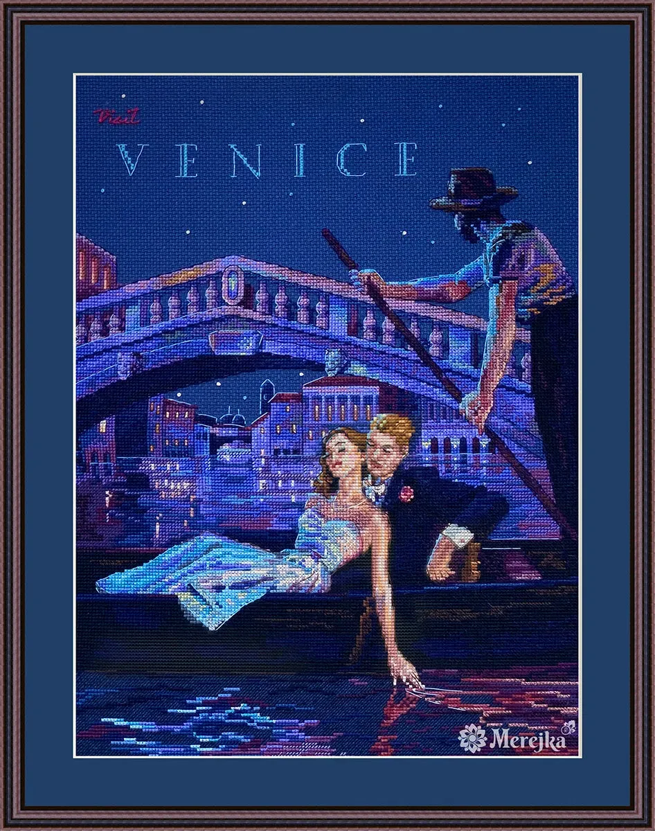 Merejka Visit Venice borduurpakket Aida 16 nachtblauw