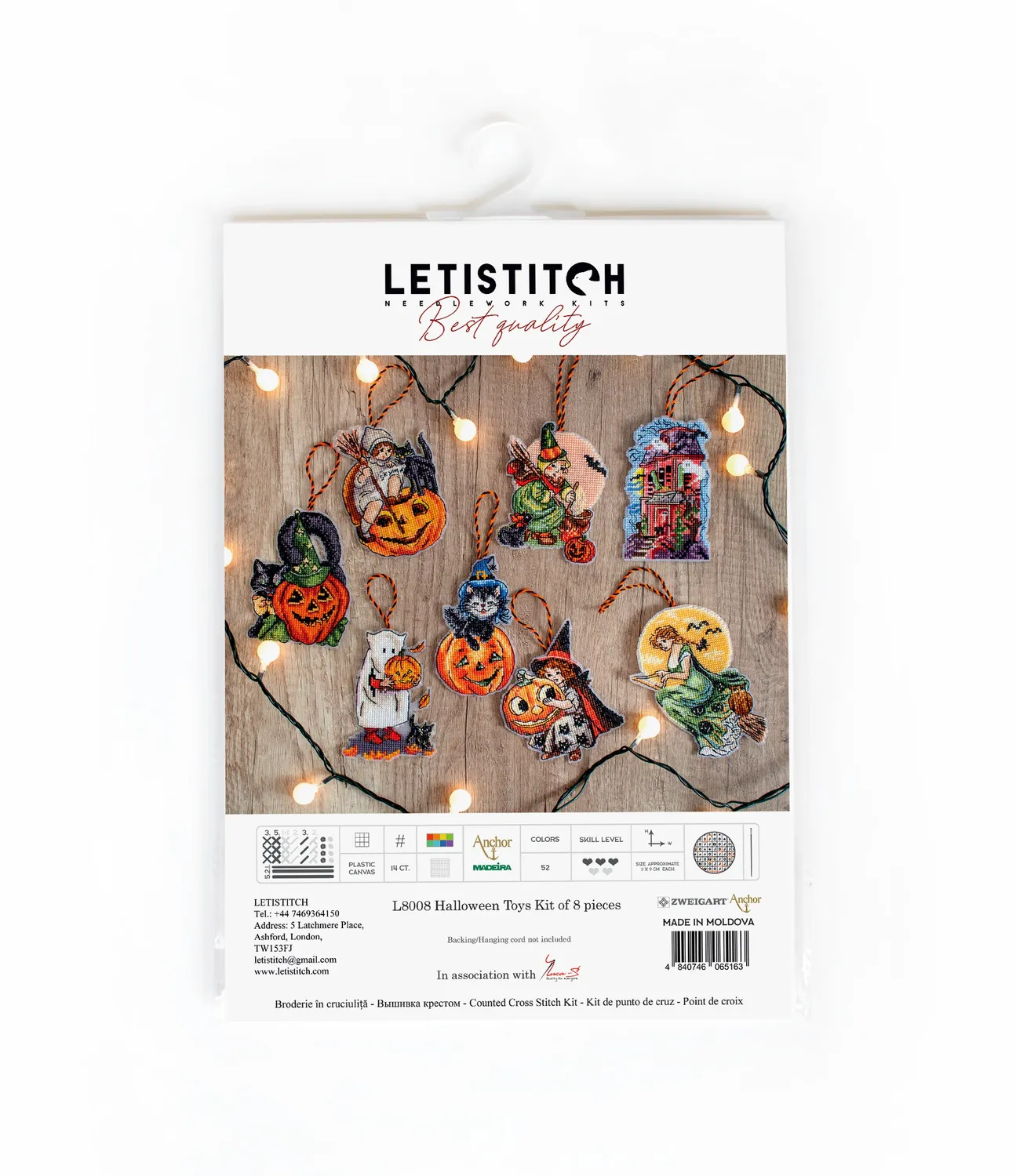 Leti Stitch L8008 Halloween Toys borduurpakket 8 stuks plastic canvas