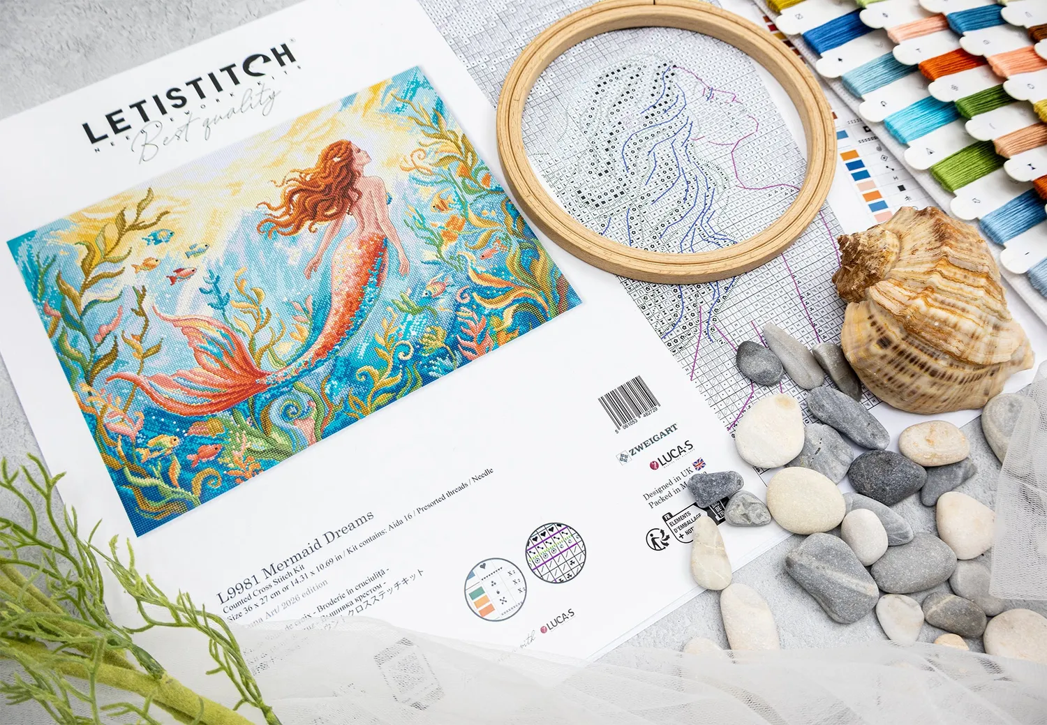 Leti Stitch L9981 Mermaid Dreams borduurpakket 36x27 cm fantasy