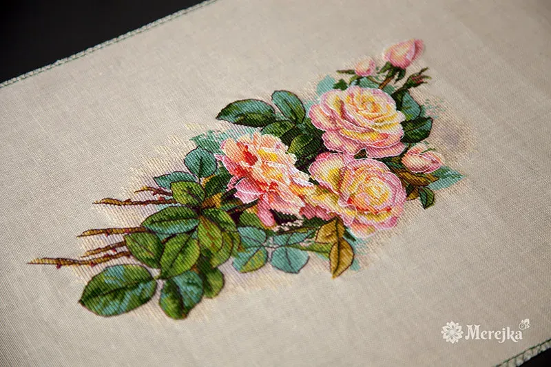 Merejka Vintage Roses borduurpakket Aida 16 cappuccino