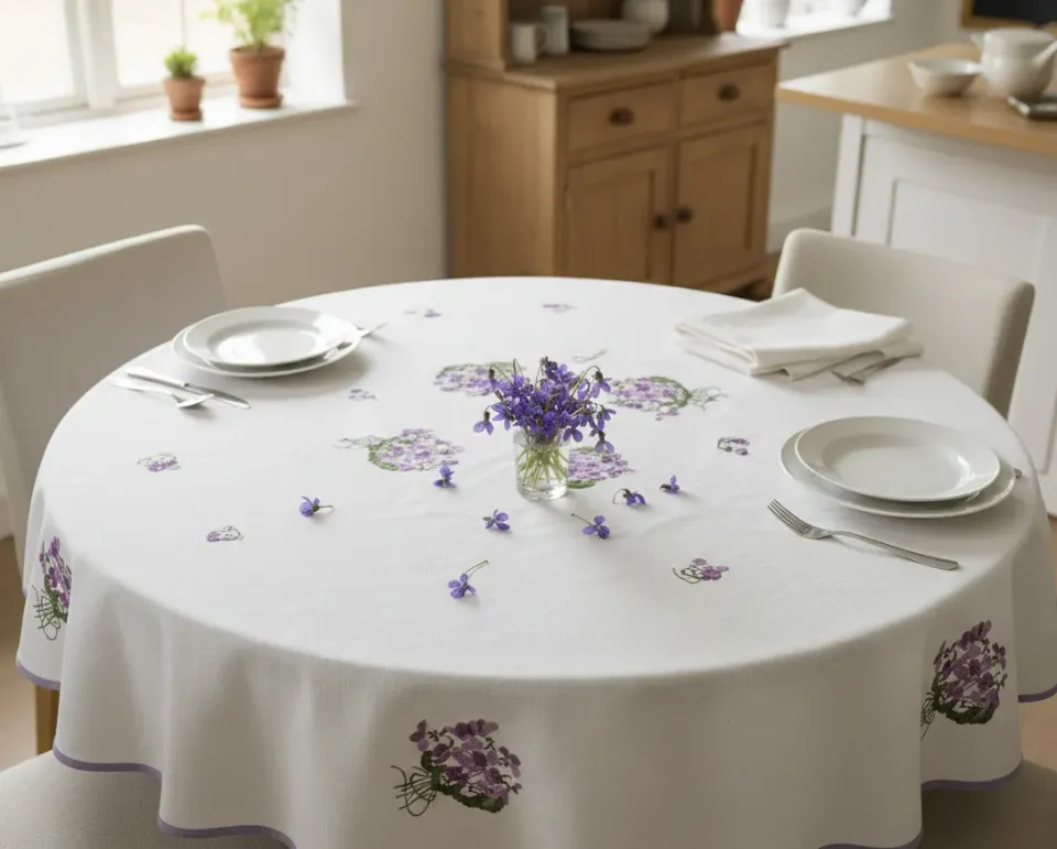 SEG Modestie tafelkleed borduren vioolboeketjes