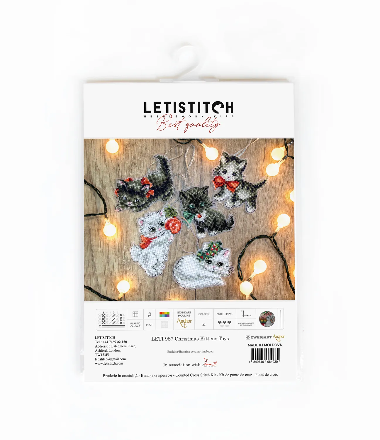 Leti 987 Christmas Kittens Toys borduurpakket 8x8 cm