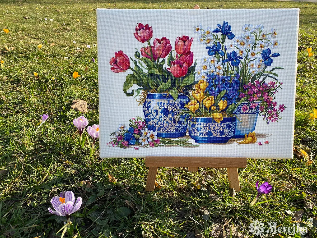 Merejka Spring Garden in Blue borduurpakket lente 37x26