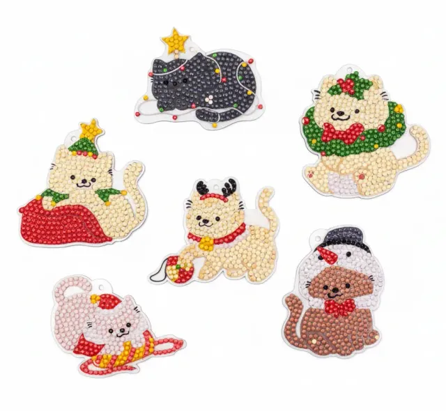 Leti Stitch Dazzle Dots 481-487 Merry Meowmas diamond painting hangers set van 6