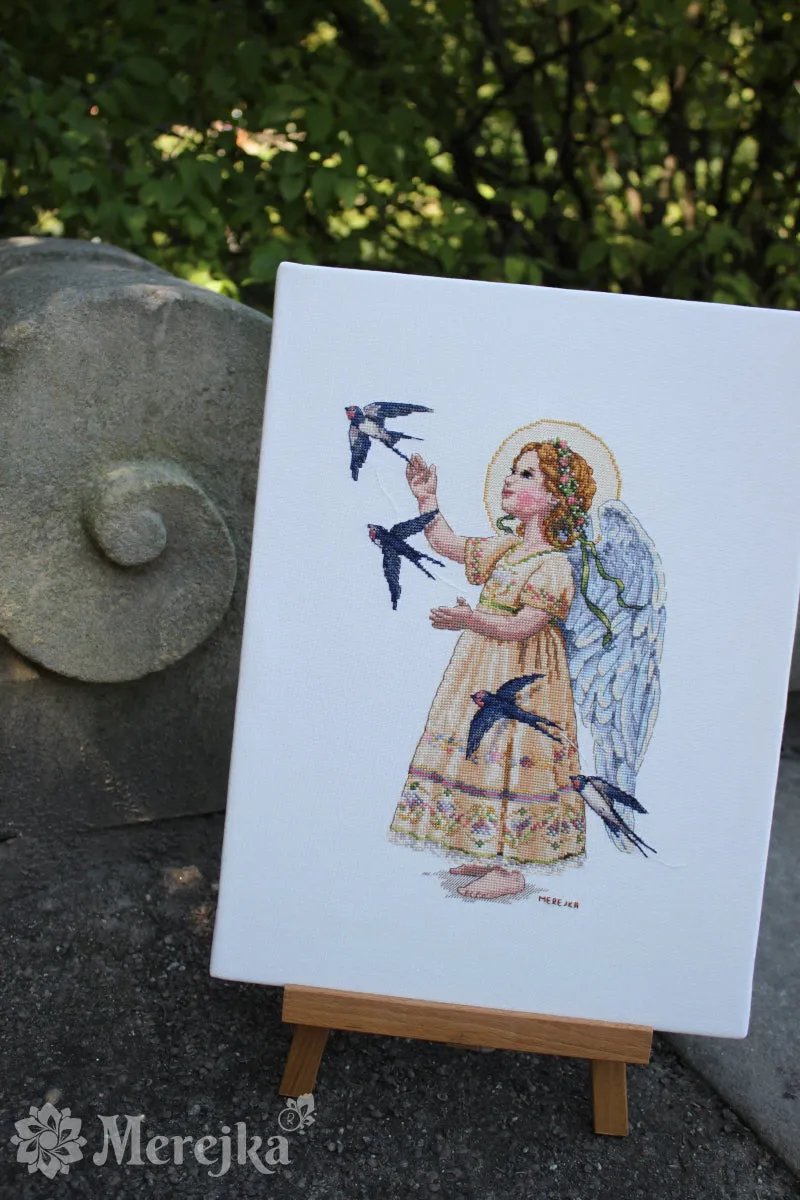 Merejka Summer Vibes borduurpakket Aida 16 wit vogel meisje