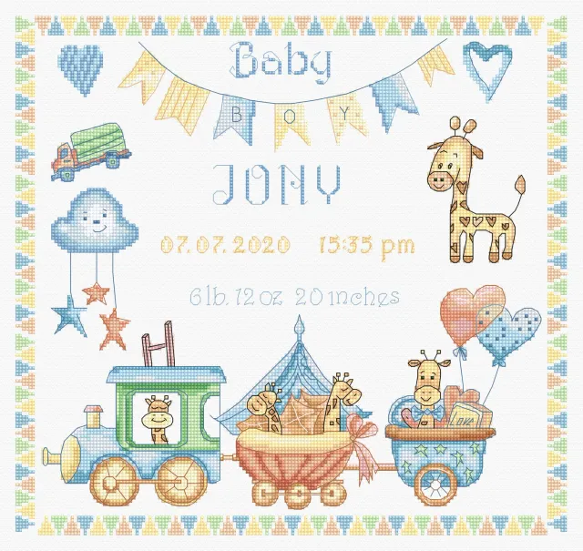 Leti Stitch 936 Baby Boy Record borduurpakket 27x25 cm