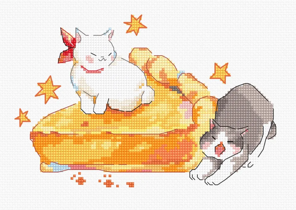 Leti Stitch L8811 Eating Sleeping Stretching borduurpakket 16x11 cm katten
