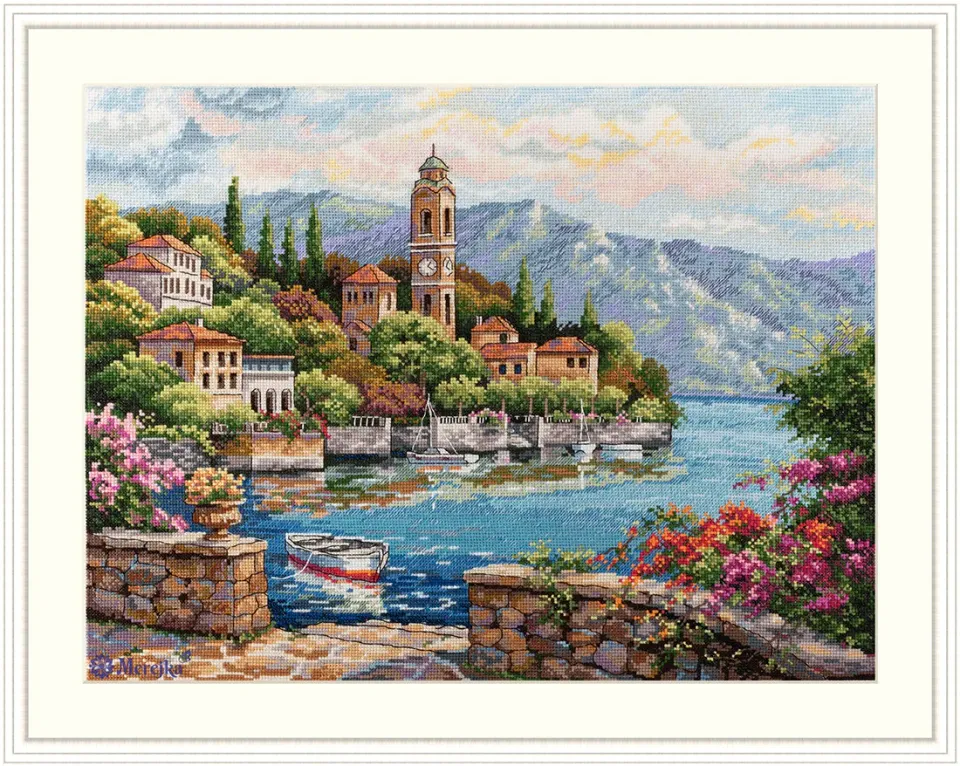 Merejka Lago di Como borduurpakket 41x30 ecru 40 kleuren