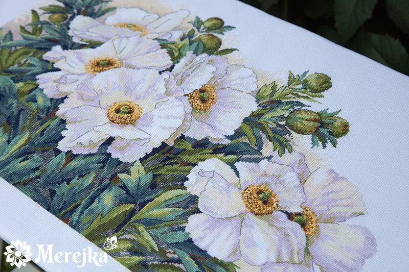 Merejka Garden Beauties borduurpakket Aida 16 wit 50x31 cm