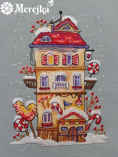Merejka Winter House borduurpakket 19x14 cm blauwsgrijs