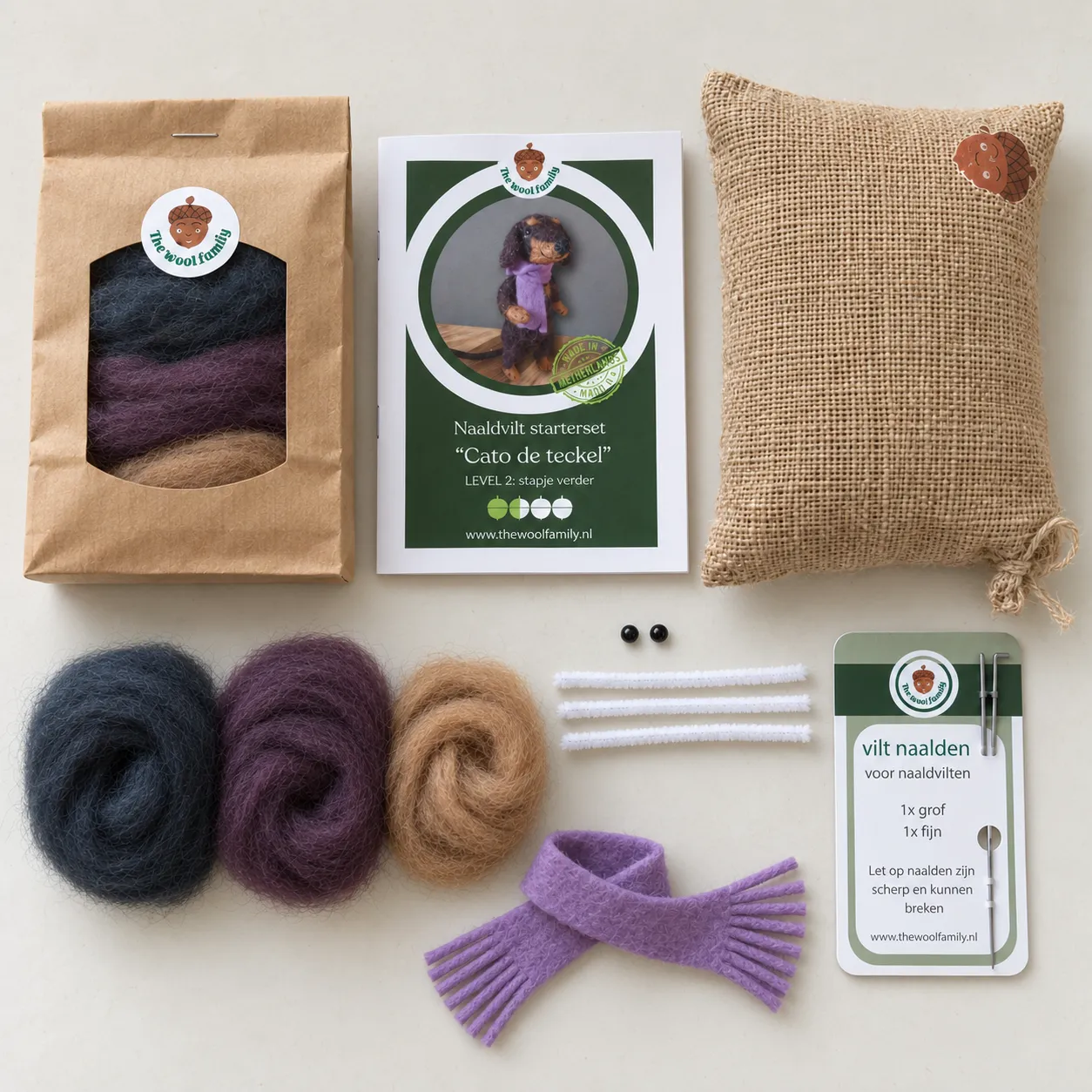 The Wool Family Cato de Teckel naaldviltkit beginner+ compleet