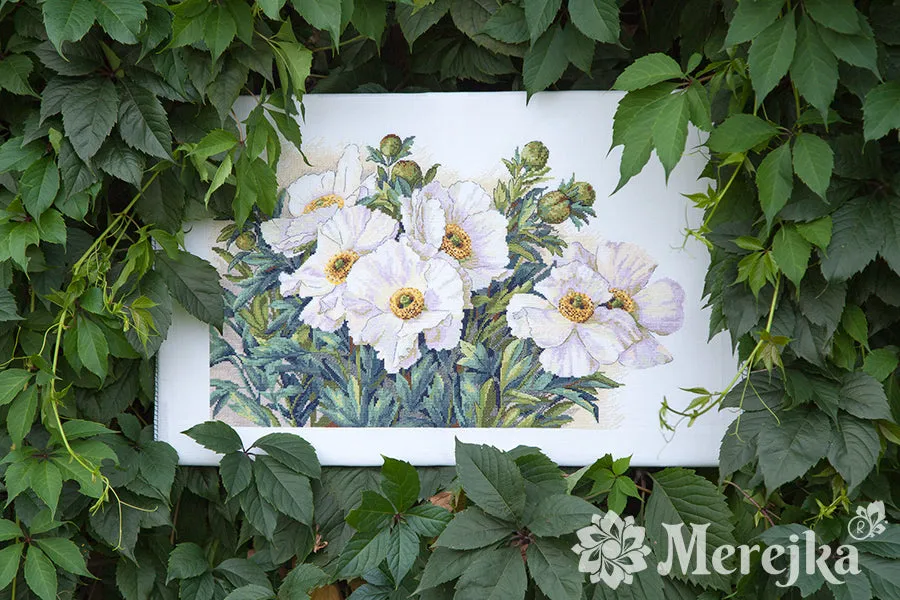 Merejka Garden Beauties borduurpakket Aida 16 wit 50x31 cm