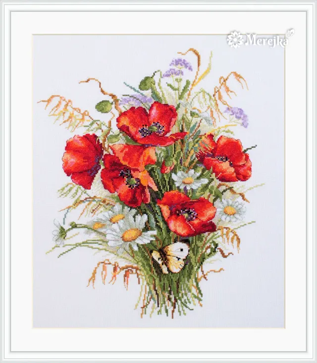 Merejka Poppies and Oats borduurpakket 27x33 klaproos