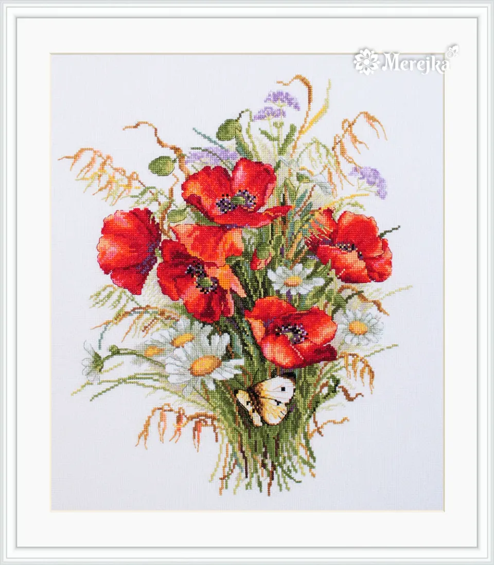 Merejka Poppies and Oats borduurpakket 27x33 klaproos