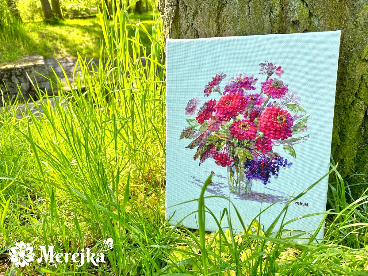 Merejka September Colour borduurpakket Aida 16 ijsblauw