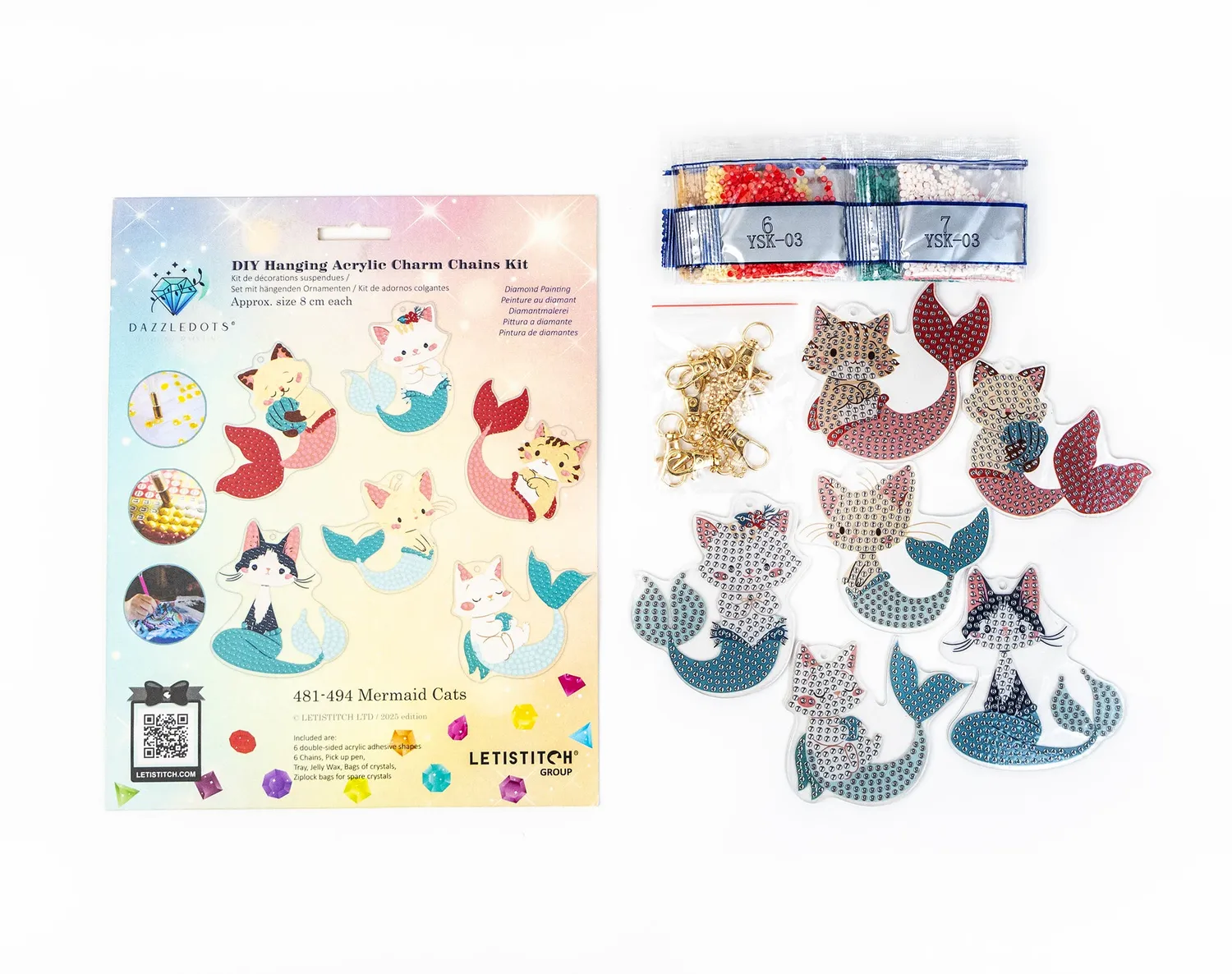 Leti Stitch Dazzle Dots 481-494 Mermaid Cats hangers set van 6