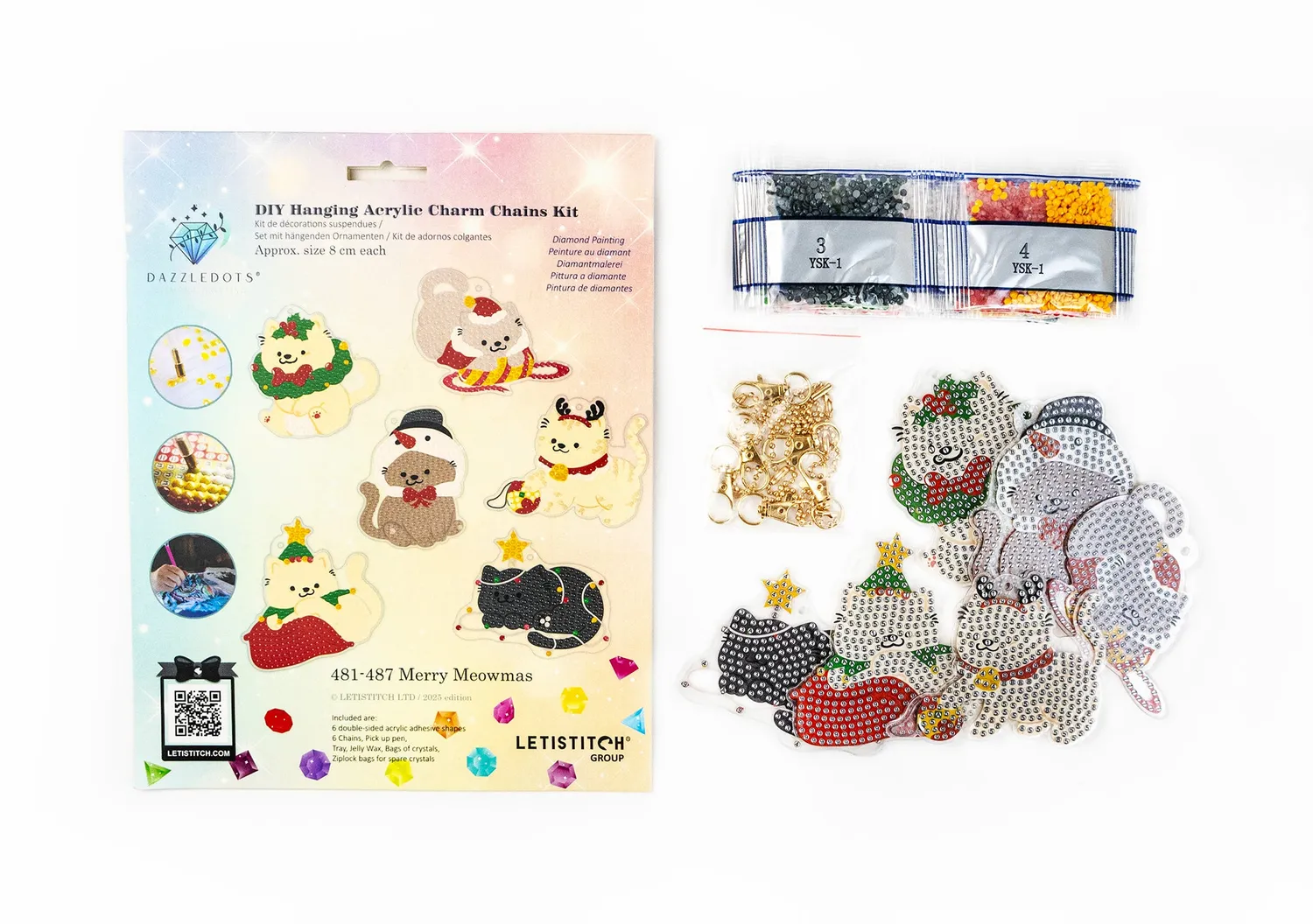 Leti Stitch Dazzle Dots 481-487 Merry Meowmas diamond painting hangers set van 6