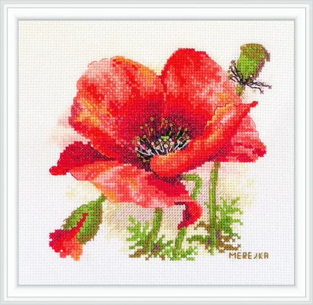 Merejka Red Poppy borduurpakket 15x15 Aida 16