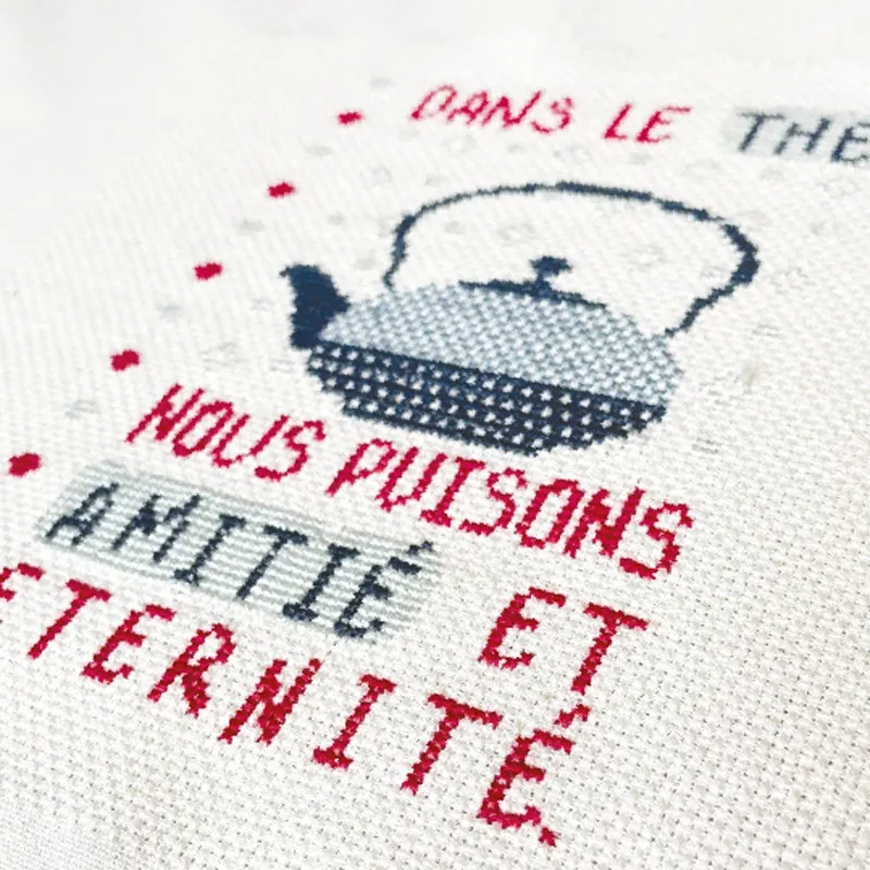 LiliPoints Grand-Mère theedoek om te borduren ecru roze