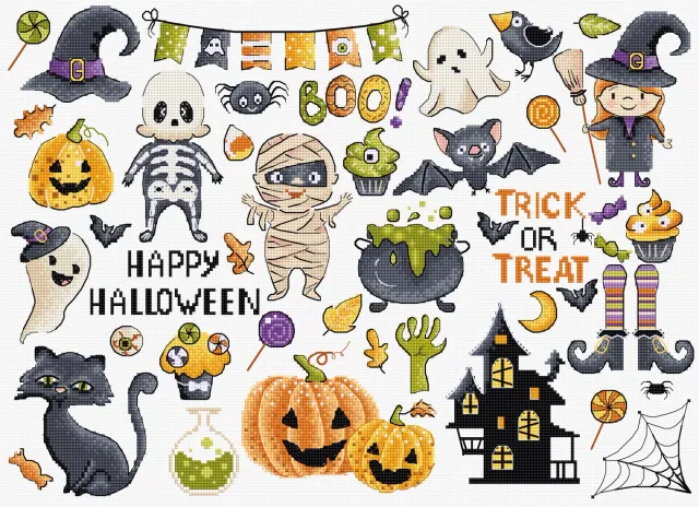 Leti Stitch L8225 Halloween Sampler borduurpakket 38x27 cm