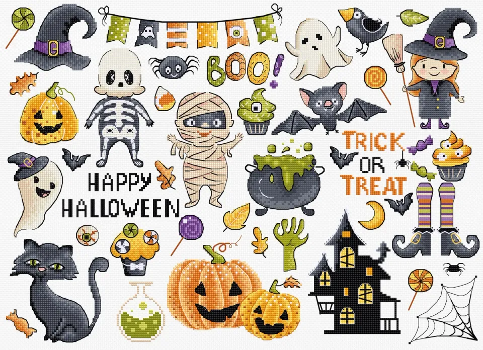 Leti Stitch L8225 Halloween Sampler borduurpakket 38x27 cm