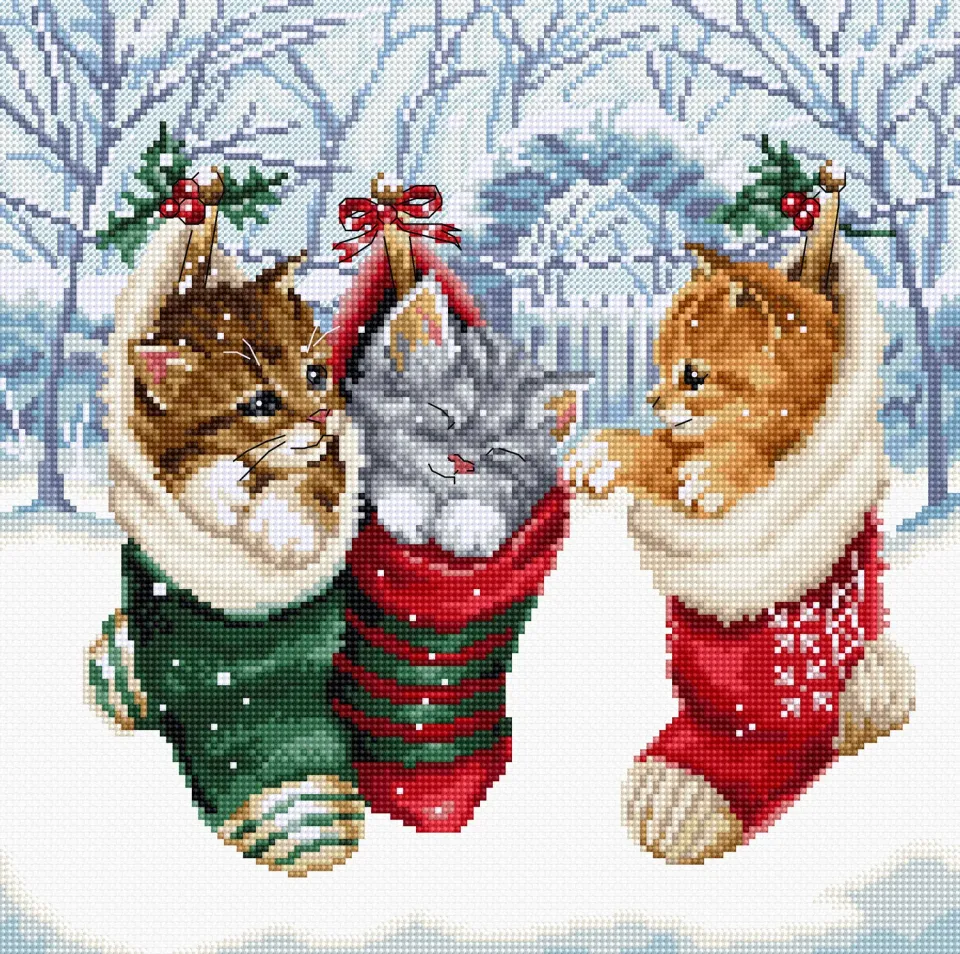 Leti Stitch L8087 Snowy Kitties borduurpakket 24x24 cm