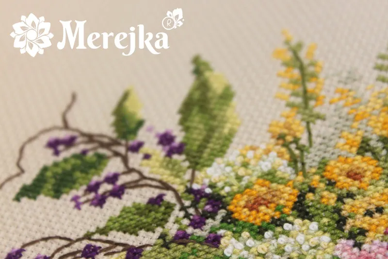 Merejka Wild Flowers borduurpakket Aida 14 ecru 37 kleuren