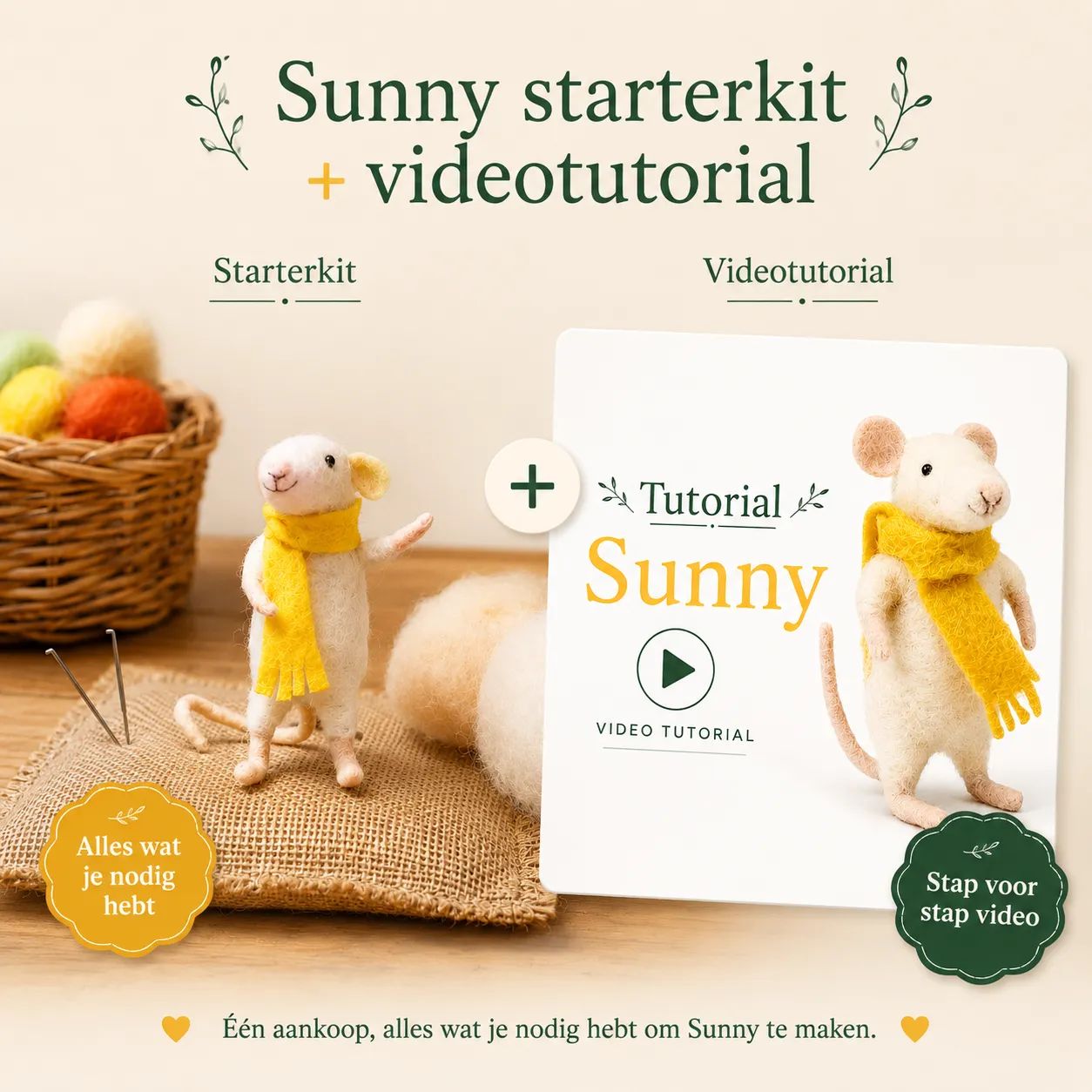 The Wool Family Sunny de muis starterspakket 8-9 cm beginners