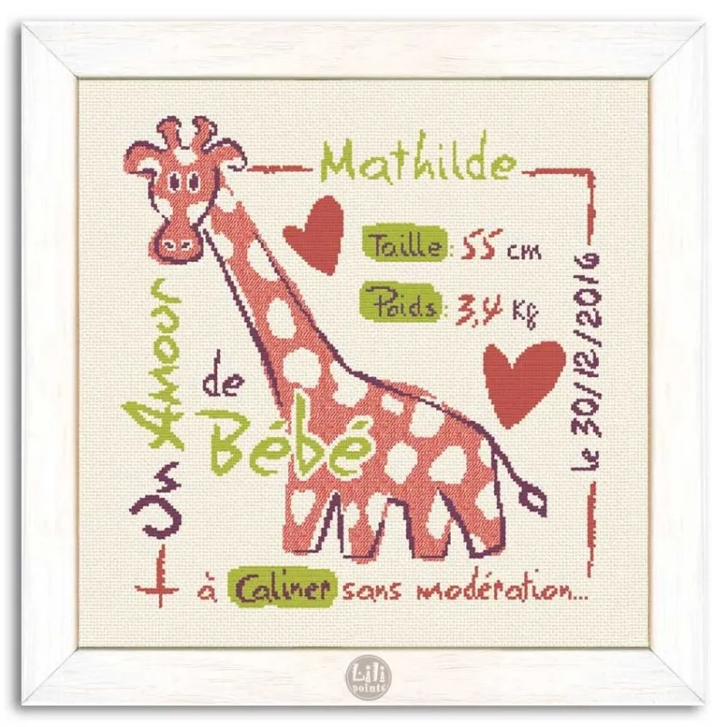 LiliPoints Giraffe Baby Girl borduurpakket geboorte 21,8cm